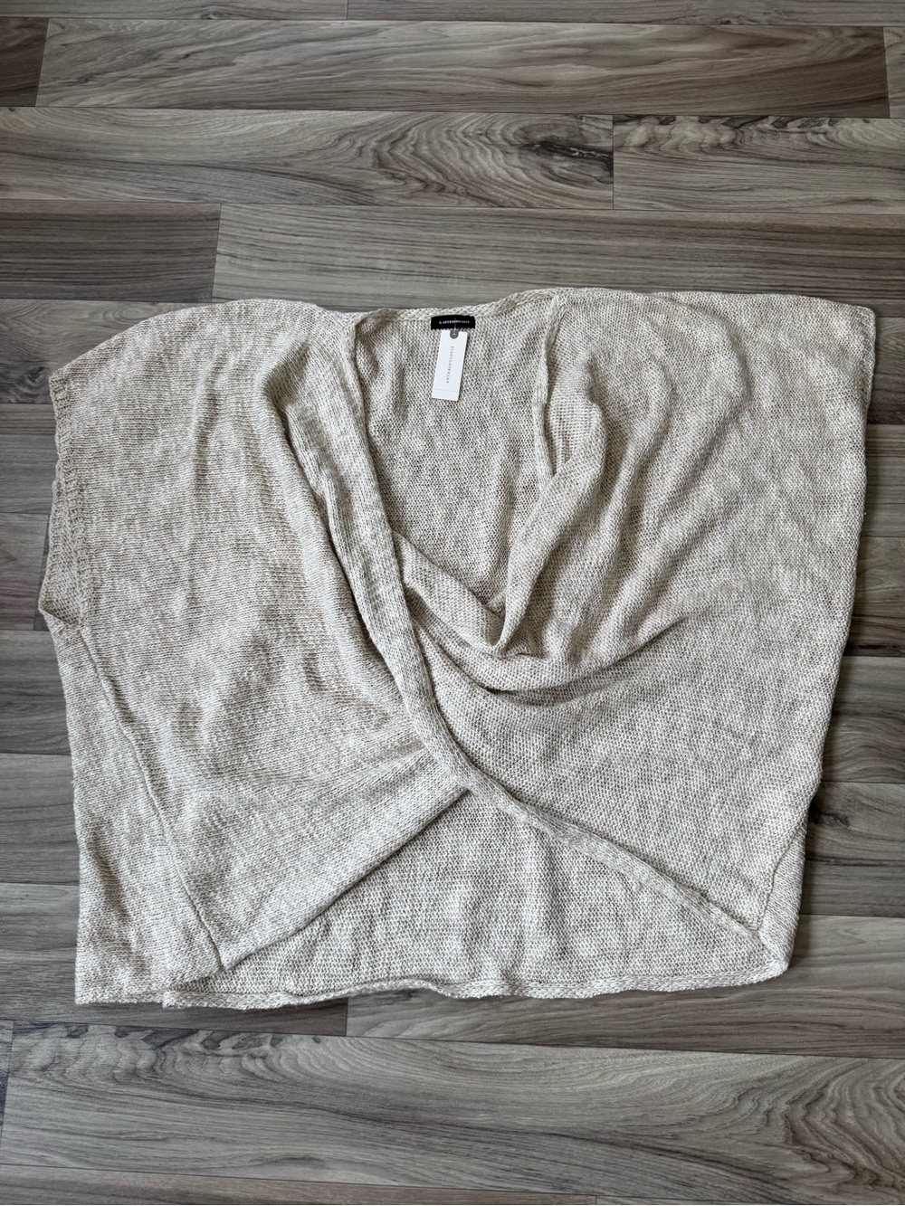 Anthropologie Twisted Chunky Knit Poncho Neutral Motif Cotton Linen One Size